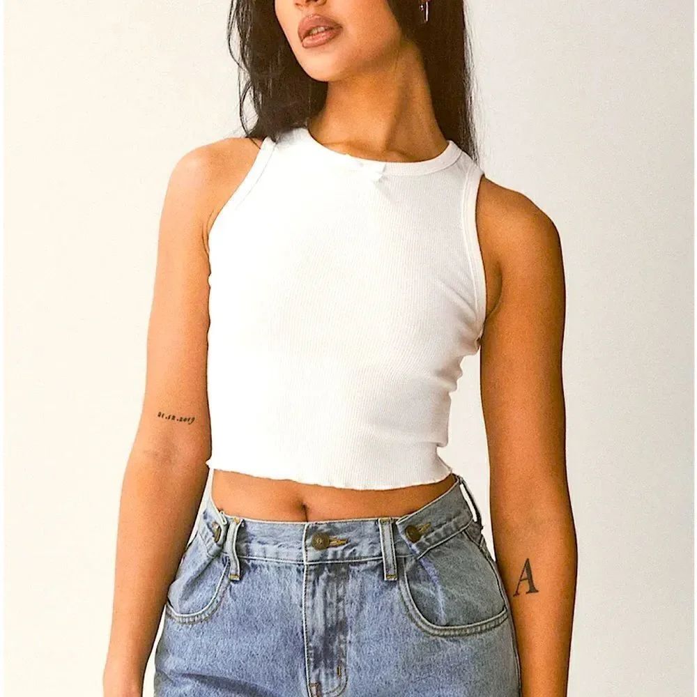 🌴 Papaya White Ribbed Crop Top Sleeveless Juniors Medium